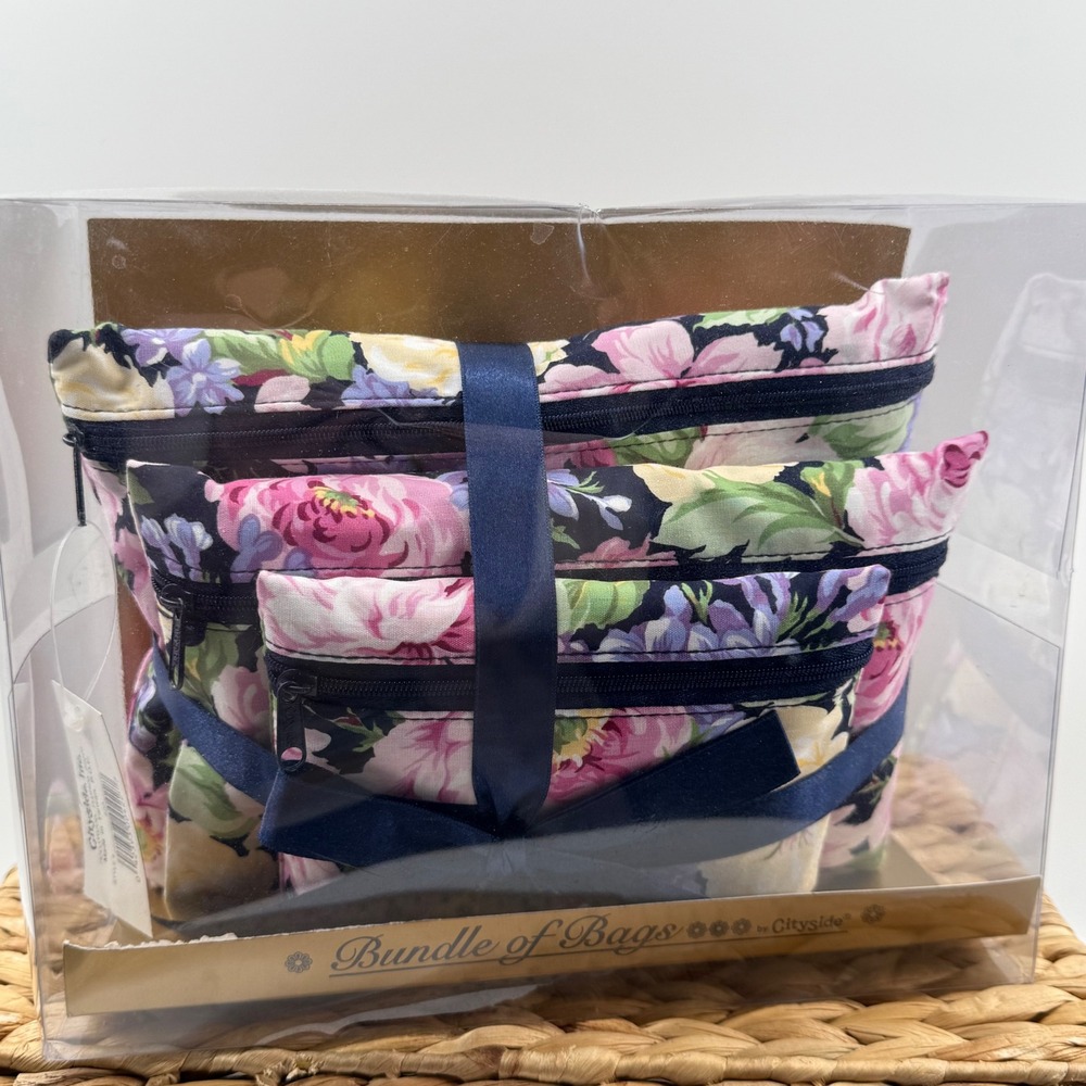 Vintage Travel Cosmetic Bags Floral Zippered Pouch 3 Toiletry Montgomery Ward